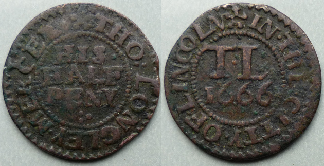 Lincoln, Tho Longley 1666 halfpenny